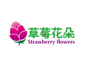 文大為的中文：草莓花朵；英文：Strawberry flowerslogo設(shè)計