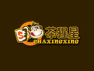 周?chē)?guó)強(qiáng)的奶茶飲品logo - 茶猩星logo設(shè)計(jì)