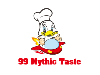 黃安悅的99 Mythic Taste（一只開飛機/火箭的鴨子）logo設計