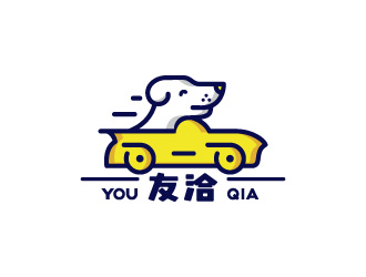 周金進的開敞蓬車的牧羊犬卡通Logologo設(shè)計