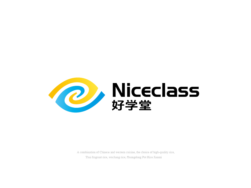 張俊的英文名字是“Niceclass ”，中文名字是“好學堂”logo設計